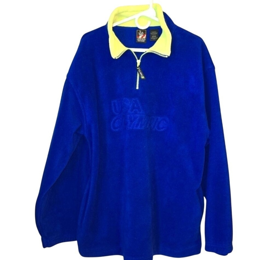 JCPenney USA Olympic royal blue‎ lime green fleece 1/4 zip RETRO